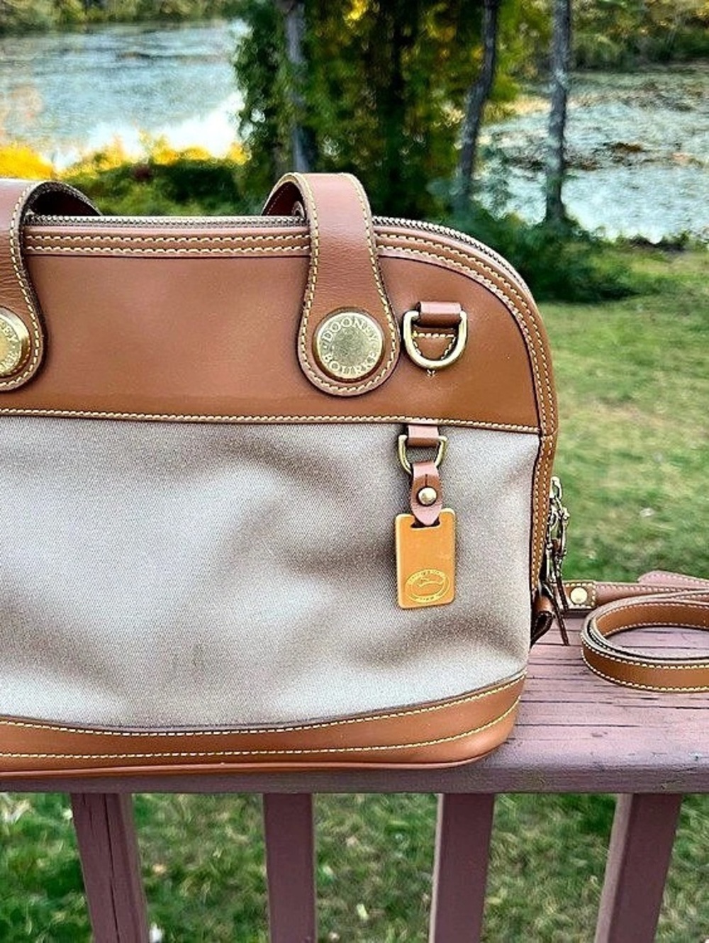 Vintage Dooney & Bourke Cabriolet Dome Satchel Brown & Gray Shoulder Bag